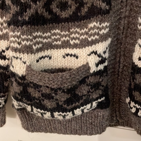 NEPAL Handmade 100% Wool Browns, Cream & Black Design Zipper Front Lined Sweater - Picture 3 of 6